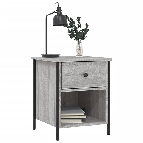Tonture Nachttische 2er Set Grau Sonoma 40x42x50 cm, Holzwerkstoff mit Eisenrahmen, Beistelltisch für Schlafzimmer und Wohnzimmer, Kommode mit Stauraum von Tonture