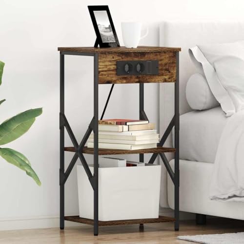 Tonture Nachttische 2er Set Räuchereiche 41 x 31 x 76 cm, Holzwerkstoff Nachtschränke mit 3 Regalen und Ladestation für Schlafzimmer, Stabiler Beistelltisch für Bett Tonture Nachttische 2er Set Räuchereiche 41 x 31 x 76 cm, Holzwerkstoff Nachtschränke mit 3 Regalen und Ladestation für Schlafzimmer, Stabiler Beistelltisch für Bett von Tonture