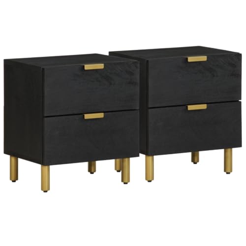 Tonture Nachttische 2er Set Schwarz, 40x33x46 cm, aus massivem Mangoholz mit 2 Schubladen für Schlafzimmer und Wohnzimmer, langlebige Beistelltische Tonture Nachttische 2er Set Schwarz, 40x33x46 cm, aus massivem Mangoholz mit 2 Schubladen für Schlafzimmer und Wohnzimmer, langlebige Beistelltische von Tonture
