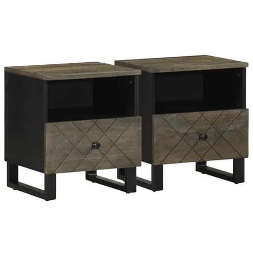 Tonture Nachttische 2er-Set Schwarz aus massivem Mangoholz, 40x33x46 cm, mit Schublade und offenem Fach, für Schlafzimmer und Wohnzimmer Tonture Nachttische 2er-Set Schwarz aus massivem Mangoholz, 40x33x46 cm, mit Schublade und offenem Fach, für Schlafzimmer und Wohnzimmer von Tonture