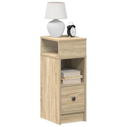 Tonture Nachttische 2er Set Sonoma-Eiche, Holz-Nachttisch mit Schublade und offenen Fächern, 25x31x66 cm Nachtschrank für Schlafzimmer & Wohnzimmer, vielseitiger Beistelltisch von Tonture