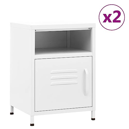 Tonture Nachttische 2er-Set Weiß aus robustem Stahl, 35x35x51 cm, mit Tür & offenem Fach, verstellbar, ideal für Schlafzimmer Tonture Nachttische 2er-Set Weiß aus robustem Stahl, 35x35x51 cm, mit Tür & offenem Fach, verstellbar, ideal für Schlafzimmer von Tonture