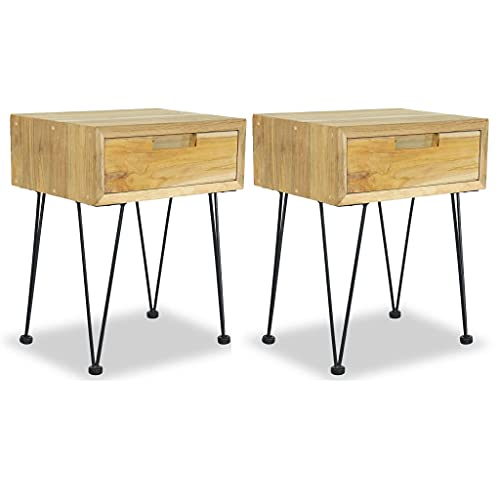 Tonture Nachttische 2er Set aus massivem Teakholz, 40x30x50 cm, Kolonialstil Beistelltisch mit Schublade, Robustes Schlafzimmer Möbelstück für Bett und Sofa Tonture Nachttische 2er Set aus massivem Teakholz, 40x30x50 cm, Kolonialstil Beistelltisch mit Schublade, Robustes Schlafzimmer Möbelstück für Bett und Sofa von Tonture