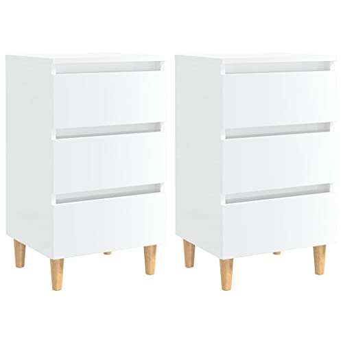Tonture Nachttische Hochglanz-Weiß, 2er-Set mit 3 Schubladen, skandinavischer Stil, aus Holzwerkstoff und Eukalyptus-Massivholz, 40x35x69 cm für Schlafzimmer und Wohnzimmer Tonture Nachttische Hochglanz-Weiß, 2er-Set mit 3 Schubladen, skandinavischer Stil, aus Holzwerkstoff und Eukalyptus-Massivholz, 40x35x69 cm für Schlafzimmer und Wohnzimmer von Tonture