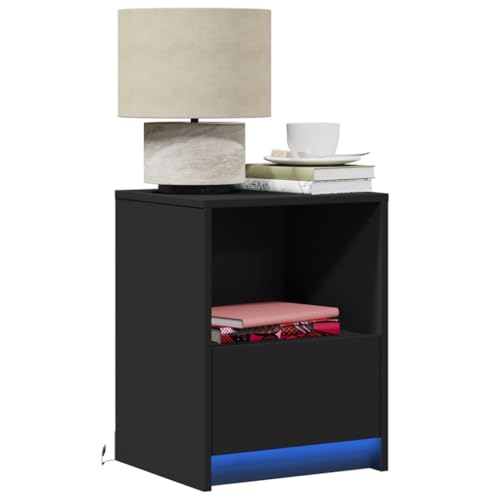Tonture Nachttische mit LED-Beleuchtung, 2er-Set, Schwarz, Holzwerkstoff, 38x34x50cm, für Schlafzimmer, Wohnzimmer, mit Schublade, modernes Design und viel Stauraum Tonture Nachttische mit LED-Beleuchtung, 2er-Set, Schwarz, Holzwerkstoff, 38x34x50cm, für Schlafzimmer, Wohnzimmer, mit Schublade, modernes Design und viel Stauraum von Tonture