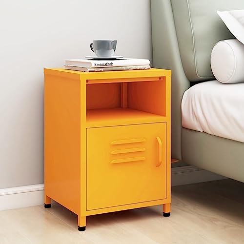 Tonture Senfgelber Nachttisch aus Stahl 35x35x51 cm mit offenem Regal und Tür, moderner Beistelltisch für Schlafzimmer, Wohnzimmer und Büro, inklusive Nivellierer Tonture Senfgelber Nachttisch aus Stahl 35x35x51 cm mit offenem Regal und Tür, moderner Beistelltisch für Schlafzimmer, Wohnzimmer und Büro, inklusive Nivellierer von Tonture