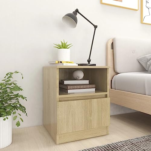 Tonture Sonoma-Eiche Nachttisch 40x40x50 cm, Holzwerkstoff Beistelltisch mit Schublade und Ablage, modernes Design für Schlafzimmer, langlebiges Möbelstück von Tonture