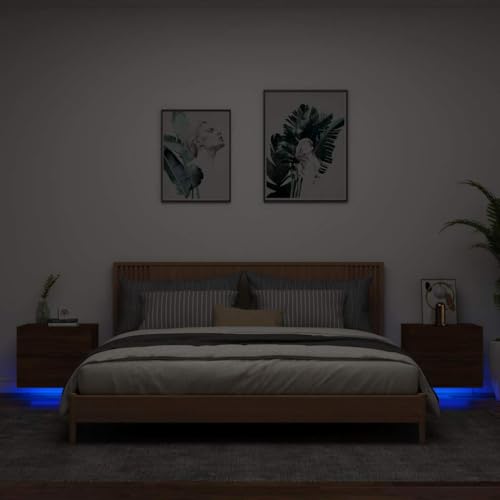 Tonture Wand-Nachttische mit LED-Leuchten, 2er-Set, Braun Eichen-Optik, modernes Wandregal für Schlafzimmer, praktischer Beistelltisch zur Raumnutzung Tonture Wand-Nachttische mit LED-Leuchten, 2er-Set, Braun Eichen-Optik, modernes Wandregal für Schlafzimmer, praktischer Beistelltisch zur Raumnutzung von Tonture