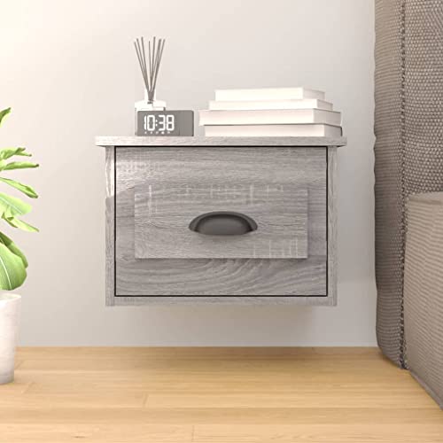 Wand-Nachttisch Grau Sonoma, schwebend, aus Holzwerkstoff, 41,5x36x28 cm, mit Schublade für Schlafzimmer & Wohnzimmer, platzsparend & modern Wand-Nachttisch Grau Sonoma, schwebend, aus Holzwerkstoff, 41,5x36x28 cm, mit Schublade für Schlafzimmer & Wohnzimmer, platzsparend & modern von Tonture