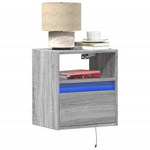 Wand-Nachttisch mit LED-Beleuchtung, Grau Sonoma, 41x31x45 cm, schwebend, Holzwerkstoff, 1 Schublade, für Schlafzimmer, modernes Design, platzsparend Wand-Nachttisch mit LED-Beleuchtung, Grau Sonoma, 41x31x45 cm, schwebend, Holzwerkstoff, 1 Schublade, für Schlafzimmer, modernes Design, platzsparend von Tonture
