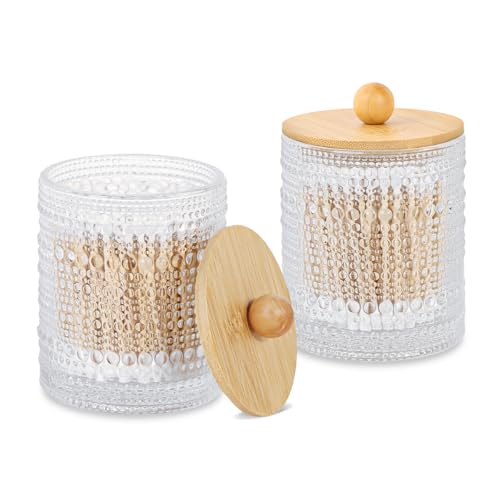 Tonxus Badezimmer-Qtip-Halter-Set, Apothekergläser aus Glas mit Deckel, Bambus-Baumwollkugelhalter, transparenter Wattestäbchen-Halter, Badezimmer-Schminktisch-Aufbewahrungsbehälter für runde, Tonxus Badezimmer-Qtip-Halter-Set, Apothekergläser aus Glas mit Deckel, Bambus-Baumwollkugelhalter, transparenter Wattestäbchen-Halter, Badezimmer-Schminktisch-Aufbewahrungsbehälter für runde, von Tonxus