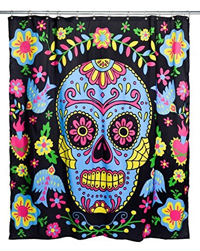 Too Fast - Duschvorhang Mexican Embroidery (Schwarz) von Too Fast