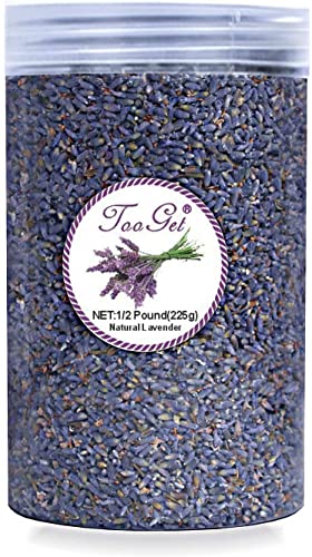 TooGet Kulinarische Getrocknete Lavendelknospen, 100% Rohe Highland Grow Lavendelblüten, Ultrablauer Premium-Lavendel mit Lebensmittelqualität PET-Kunststoffflasche (225g) von TooGet