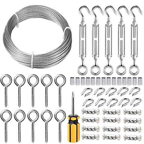 TooTaci 30M Edelstahlseil & M5 Seilspanner Edelstahl Set,1.5mm Drahtseil Edelstahl 304,7×7 Edelstahl Drahtseil,Stahlseil mit ösen,Spanndraht Seilspanngarnitur für Hänge,Rankhilfe für Kletterpflanzen von TooTaci