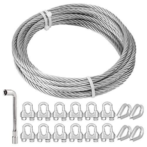 TooTaci 6mm Edelstahlseil,5M/6mm Drahtseil Edelstahl 7 * 19,Stahlseil mit ösen,M6 Drahtseilklemme,6mm Drahtseil Kauschen für Outdoor Seilrolle,Hängen,Gardinen seil von TooTaci