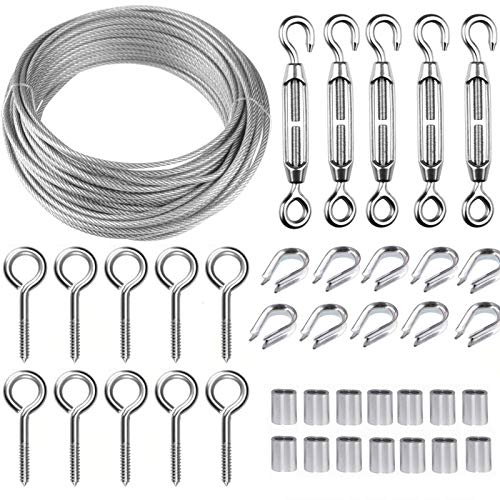 TooTaci Drahtseil 2mm Edelstahl,30M/2mm Drahtseil Rankhilfe Set,M5 Seilspanner Edelstahl Set &2mm Edelstahlseil PVC-ummantelt,Stahlseil mit ösen,Spanndraht Seilspanngarnitur für Gardinen seil,Hangen von TooTaci