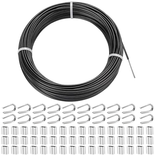 TooTaci Drahtseil 3mm Edelstahl, 30M 3mm Stahlseil Schwarz Ummantelt aus PVC, 3mm Edelstahlseil Spanndraht, Stahlseil mit ösen,M3 Crimphülsen,3mm Drahtseil Kauschen,für Zaun, Hängen,Gardinen seil TooTaci Drahtseil 3mm Edelstahl, 30M 3mm Stahlseil Schwarz Ummantelt aus PVC, 3mm Edelstahlseil Spanndraht, Stahlseil mit ösen,M3 Crimphülsen,3mm Drahtseil Kauschen,für Zaun, Hängen,Gardinen seil von TooTaci