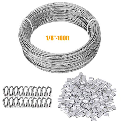 TooTaci Drahtseil 3mm Edelstahl,30M/3mm Edelstahlseil Set,3mm Stahlseil PVC-ummantelt,Stahlseil mit ösen,M3 Crimphülsen,M3 Kauschen,Spanndraht für Zaun,Hängen,Gardinen seil,Gartendraht von TooTaci