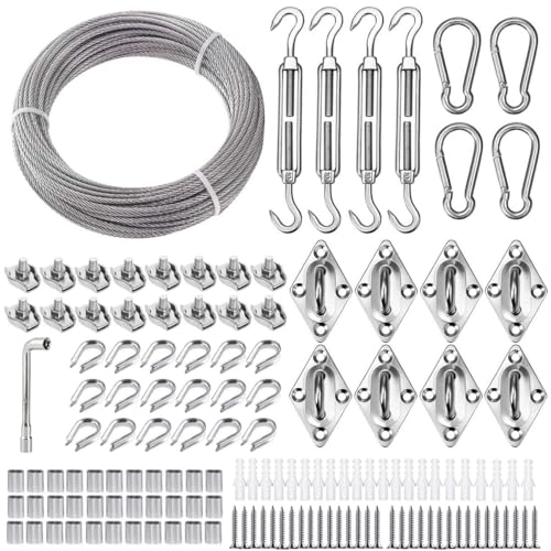 TooTaci 30M/3mm Stahlseil Kit,Drahtseil 3mm Edelstahl & M5 Spannschlösser Seilspanner Kit,304 Stahlseil PVC-ummantelt mit Seilspanngarnitur für Outdoor Sonnensegel Hängen,Spanndraht für Zaun,Garten von TooTaci