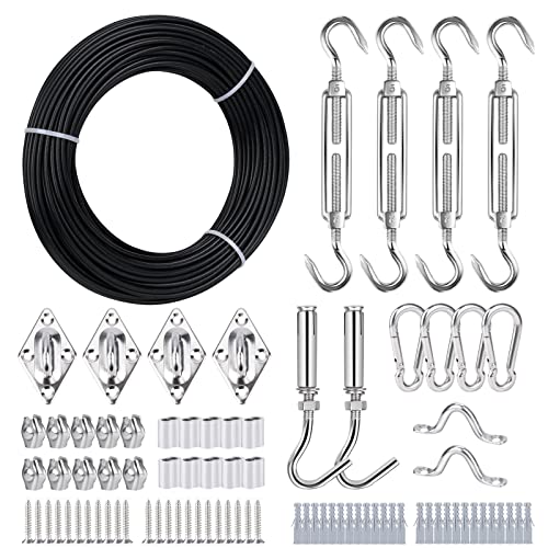 TooTaci Sonnensegel-Hardware-Kit mit 30.5 m schwarzem Nylon-beschichtetem Kabel, 3/32 Zoll Durchmesser 0.3 cm Edelstahl-Drahtseil, Sonnenschutz-Hardware-Kit, Hardware-Kit für Terrasse, Baldachin TooTaci Sonnensegel-Hardware-Kit mit 30.5 m schwarzem Nylon-beschichtetem Kabel, 3/32 Zoll Durchmesser 0.3 cm Edelstahl-Drahtseil, Sonnenschutz-Hardware-Kit, Hardware-Kit für Terrasse, Baldachin von TooTaci