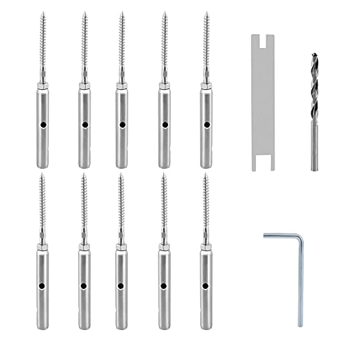 TooTaci T316 Edelstahl Seilspanner Spannschraube für 3mm Drahtseil,10 Stück Edelstahl Spannschraube Seilspanner zum Schrauben für Zaunspanner Drahtspanner,Geländer von TooTaci