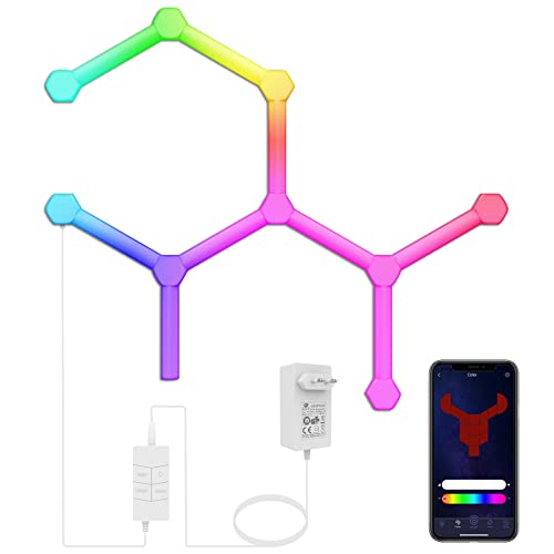 Toocking LED Hexagon Light Panels,RGB Sechseck Wandpaneele,DIY Heimdekor Gaming Lichtlinien mit Musiksynchronisierung,Funktioniert mit Alexa und Google Assistant für Wohnzimmer,Schlafzimmer von Toocking