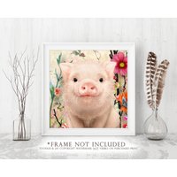 Schwein in Blumen Kunstdruck Gemälde Süßes Bild Baby Poster Wandkunst von ToodlesAndJay