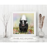 Skunk in Blumen Kunstdruck Gemälde Süßes Bild Baby Poster Wall Art von ToodlesAndJay