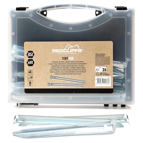 Camping Zeltheringe Set, 20 robuste, korrosionsbeständige Campingheringe für sichere Befestigung von Zelten, Vorzelten, mit konischer, fluoreszierernde Basis für erleichterte Anwendung von Tool & Tree
