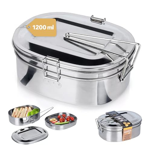Tool & Tree Edelstahl Brotdose 1,2L – Lunchbox mit Doppeldeckel & herausnehmbarem Tablett – Brotbox Metall für Erwachsene – Brotbüchse auslaufsicher & robust – Vesperbox für Camping & Outdoor von Tool & Tree