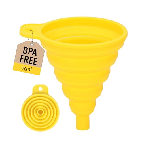 Tool & Tree faltbarer Silikon Trichter gelb – Mini Trichter für Küche & Auto - BPA-frei - Gießhilfe & Einfülltrichter für Öl, Benzin, Mehl, Flüssigkeiten – Platzsparendes Funnel & Küchen Gadget von Tool & Tree