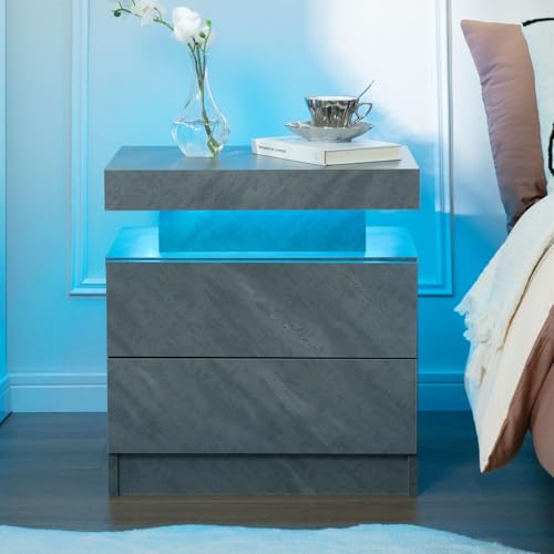 ToolArtess LED Nachttisch mit 2 Schubladen Nachttische mit LED-Beleuchtung für Wohnzimmer（49x35x52cm） von ToolArtess