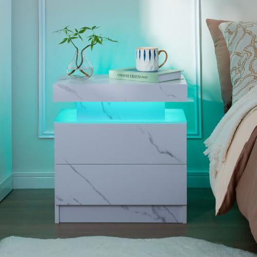 ToolArtess Nachttisch mit LED-Beleuchtung Nachttische Nachtschrank mit 2 Schubladen für Wohnzimmer, Schlafzimmer（49x35x52cm） von ToolArtess