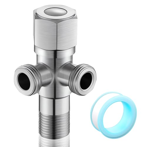 1 Stück Eckventil 1/2 Zoll, Universal Eckventil mit 2 Abgängen 1/2 Zoll, Wasseranschluss mit Rohgürtel, Edelstahl Doppelventil, Doppel Regulierventil, Doppelventil Eckventile für Wandgewinde 1/2" von ToolKnight