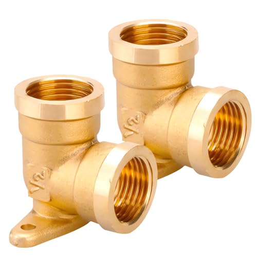 2 Stück 1/2" Wanddose Messing Bogen, 1/2 Zoll Messing Wandscheibe, Wandwinkel Verteiler 90 Grad, 1/2 Zoll IG x IG Wandscheibe Winkelverbinder, DN15 Wanddose Winkel 90, Fitting Wasser Wandanschluss von ToolKnight
