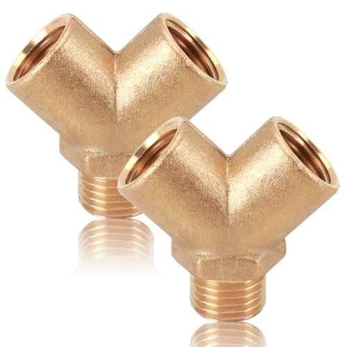 2 Stück G1/4" Messing Y-Stück Verteiler Fittinge, Druckluft Wasser Fittinge 1/4 Zoll IGxIGxAG, 3-fach Verteiler aus Messing, DN8 Y-Stück IG x AG Adapter, geeignet für Druckluft, Wasser, Öl von ToolKnight