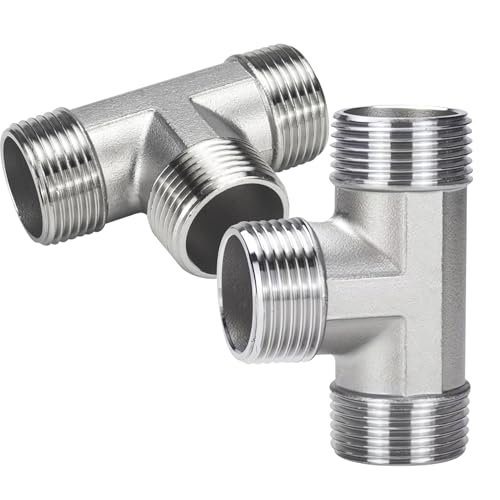 2 Stück Edelstahl 3 Wege T Verteiler, 1 Zoll AG Edelstahl T Stück,3 Wege Umschaltventil, 1" Außengewinde 3 Wege T-Verbinder, 3 Fach Wasseranschluss, DN25 T-Verbindungsstück für Wasser/Öl/Gas von ToolKnight