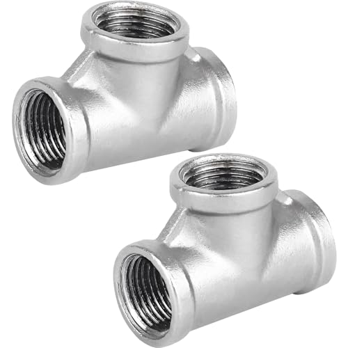 2 Stück 304 Edelstahl T-Stück G1 Zoll, Edelstahl T-Stück 1 Zoll IG/IG/iG, T förmig Abzweig Verteilerstück Innengewinde, DN25 3 Wege Wasseranschluss, T Rohrfittings für Öil Gas und Trinkwasser von ToolKnight