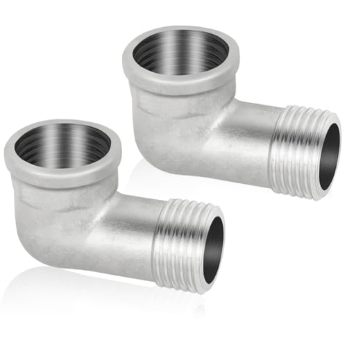 2 Stück Edelstahl 1 Zoll Winkel 90°, Winkel 90 grad Verbindungsstück, 1" IG/AG Rohrwinkel Bogen, 90 grad Rohrbogen Anschlussstücke, DN25 Rohrverschraubung Verbindungsstück für Bewässerungsanlagen von ToolKnight