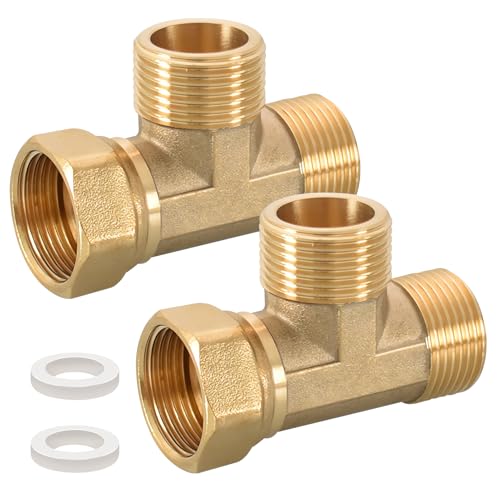 2 Stück 1 Zoll Messing T-Stück Schwenkrohrverschraubung, 1" AGxAGxIG T-Stück Verteiler, 3-Wege-T-Verbindungsstück Kupplung, DN25 Messing T-Stücks, für Klimaanlage,Kälteanlage,Sanitär von ToolKnight