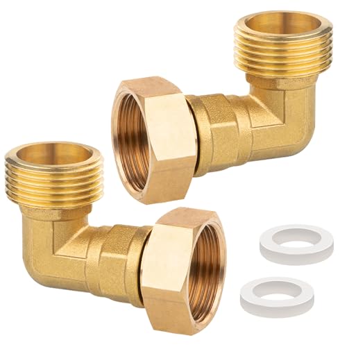 2 Stück Messing Beweglich Verschraubung, 1 Zoll IG x AG 90 Grad Bogen Beweglich, G1" Messing Winkel 90°, DN 25 Rohrwinkel Bogen, Gewindefitting, für Wasserinstallationen und Zentralheizungssysteme von ToolKnight