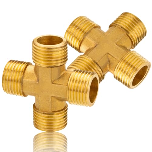 2 Stück Messing Kreuzstück, 1/2 Zoll Messing kreuz fitting, kreuz stück mit Außengewinde, 1/2" AG Gewinde kreuzfitting, Kreuz Fittingteile Außengewinde, DN15 Kreuz-Stück Verteiler für Trinkwasser von ToolKnight