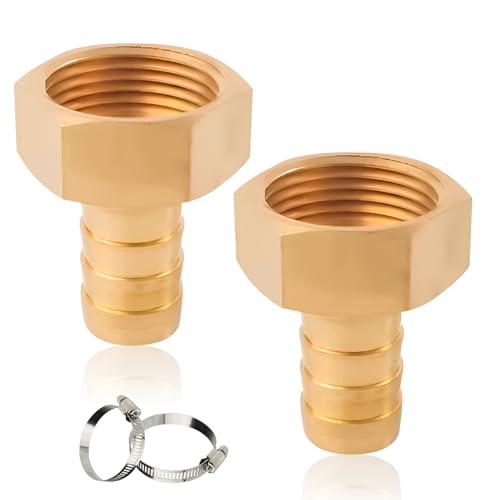 2 Stück Messing Schlauchtülle, 19mm x 1" Innengewinde Schlauchtülle, 1 Zoll IG x 19mm Schlauchverschraubung, Schlauchverschraubung mit Schlauchklemme, Messing Barb Schlauchanschluss,für Wasser,Luft,Öl von ToolKnight