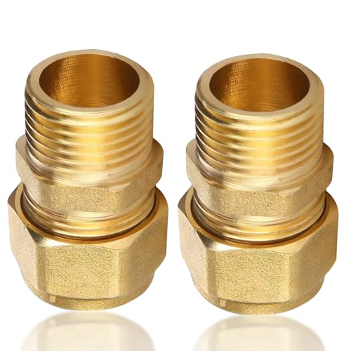 2 Stück Messing Schraubfitting Übergang, 16mm x /3/4" AG, Klemmring Schraubfitting mit 3/4" Aussengewinde, Messing Klemmringverschraubung für Aluverbundrohr und Mehrschichtverbundrohr DVGW von ToolKnight
