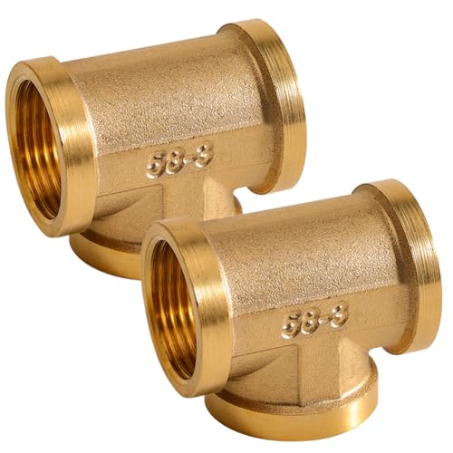 2 Stück Messing T-Stück 90°, 3/4 Zoll Innengewinde Abzweig Verteilerstück, G3/4"(Ø24mm) Innengewinde T-Stücks, DN20 3 Wege T Rohrfittings, Gewindefitting, für Heizungsanlagen, Wasser, Luft, Öl von ToolKnight
