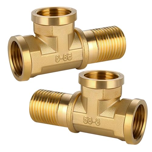 2 Stück Messing T-Stücks, 1/2" IGxIGxAG T-Stück 90° Gewindefitting, 1/2 Zoll 3-Wege-T-Verbindungsstück Kupplung, DN15 Messing Fittings, Verlängertes T Stück, für Klimaanlage, Kälteanlage, Sanitär von ToolKnight