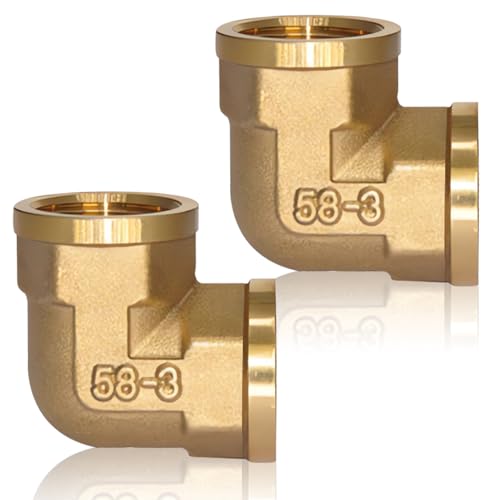 2 Stück Messing Winkel 90°, 1/2" IG/IG, 1/2 Zoll Rohrwinkel Bogen, G1/2"(Ø19,5mm) Bogen 90 grad, Messing Fittings 1/2" Innengewinde, Winkelverbinder Rohrverschraubung für Trinkwasser Wassertank Garten von ToolKnight