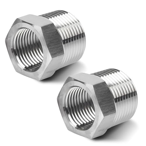 2 Stück Reduzierung 3/4 auf 1/2, Edelstahl Reduzierstück 3/4" Außengewinde auf 1/2" Innengewinde, AG/IG Reduzierung, Reduziernippel AG 3/4 Zoll x IG 1/2 Zoll, Gewindefitting für Wasserleitungen von ToolKnight