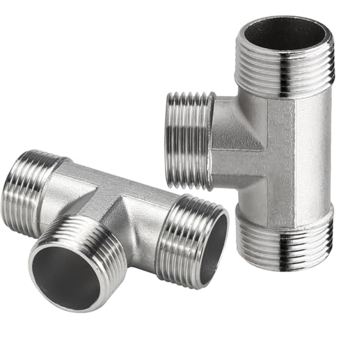 2 Stück Edelstahl T-Stück 3/4 Zoll, 3/4" Außengewinde 3 Wege T Verteiler, 3 Wege Umschaltventil, DN20 T-Stück Verbinder, 3 Wege T Verbindungsstück, 3-Wege T Wasseranschluss für Geländer Garten von ToolKnight