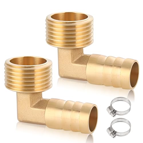 3/4 Zoll Messing Winkel 90° Schlauchanschluss, 2 Stück 3/4" x 16mm Barb Schlauch Winkelstück, 3/4" AG x 16mm Messing Fitting Schlauch Barb, L-Stück Schlauchtülle, für Luft, Kraftstoff, Wasser von ToolKnight